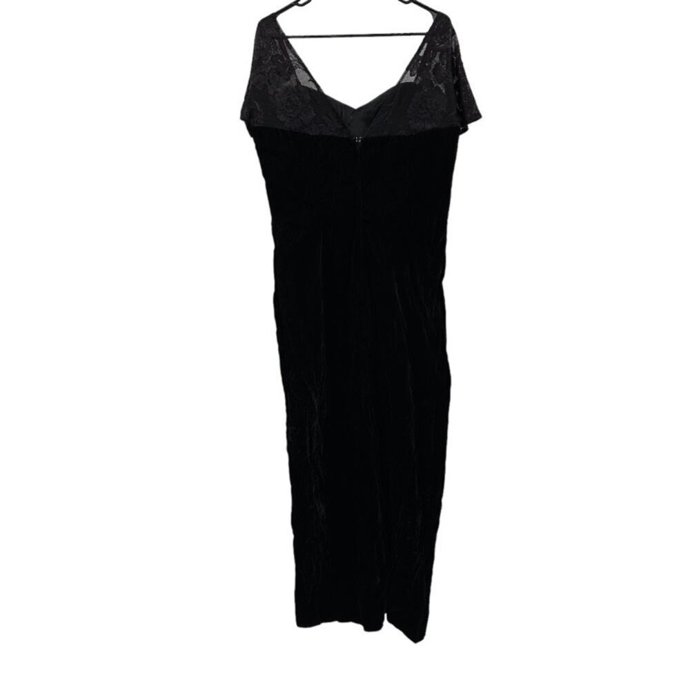 Vintage 80s Flirtations Alfred Angelo Black Velvet Short Sleeve Maxi Dress Sz 20